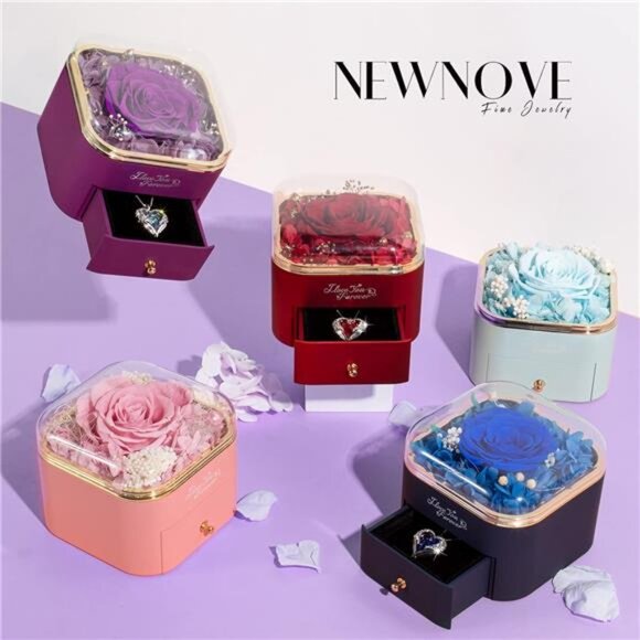 NEWNOVE Preserved Real Purple Rose with Angle Wings Necklace, Forever Flowers - Picture 6 of 7